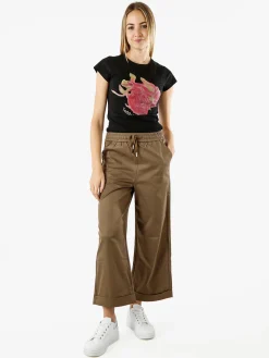 Monte Cervino T-shirt donna in cotone con stampa e strass - nero