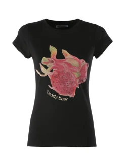 Monte Cervino T-shirt donna in cotone con stampa e strass - nero