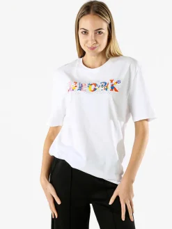 Monte Cervino T-shirt donna in cotone oversize con ricami e strass - rosa