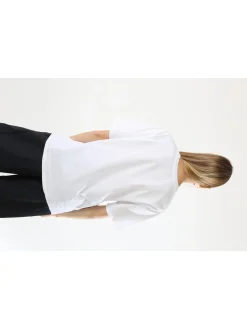 Monte Cervino T-shirt donna in cotone oversize con ricami e strass - azzurro