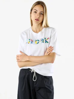 Monte Cervino T-shirt donna in cotone oversize con ricami e strass - azzurro