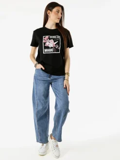 Monte Cervino T-shirt donna in cotone con stampa - nero