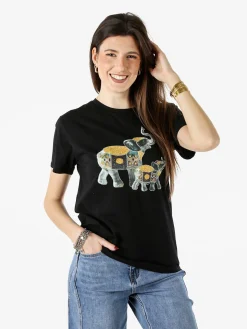 Monte Cervino T-shirt donna in cotone con stampa e strass - nero