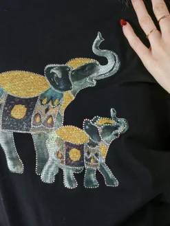 Monte Cervino T-shirt donna in cotone con stampa e strass - nero