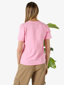 Monte Cervino T-shirt donna in cotone con stampa e strass - rosa