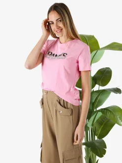 Monte Cervino T-shirt donna in cotone con stampa e strass - rosa