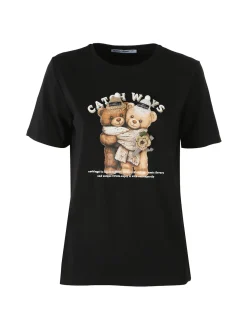 Monte Cervino T-shirt donna orsetto in cotone - nero