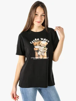 Monte Cervino T-shirt donna orsetto in cotone - nero