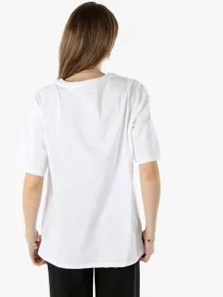 Monte Cervino T-shirt donna oversize in cotone con stampa e strass - rosa