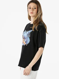Monte Cervino T-shirt donna oversize in cotone con stampa e strass - nero