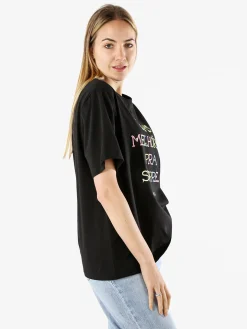 Monte Cervino T-shirt donna oversize con ricami colorati - nero