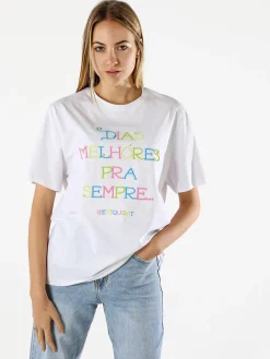 Monte Cervino T-shirt donna oversize con ricami colorati - bianco