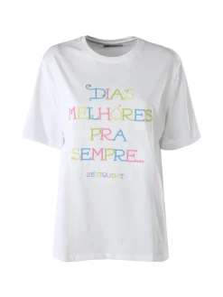 Monte Cervino T-shirt donna oversize con ricami colorati - bianco