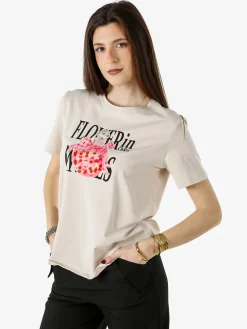 Monte Cervino T-shirt girocollo da donna in cotone con stampe - beige