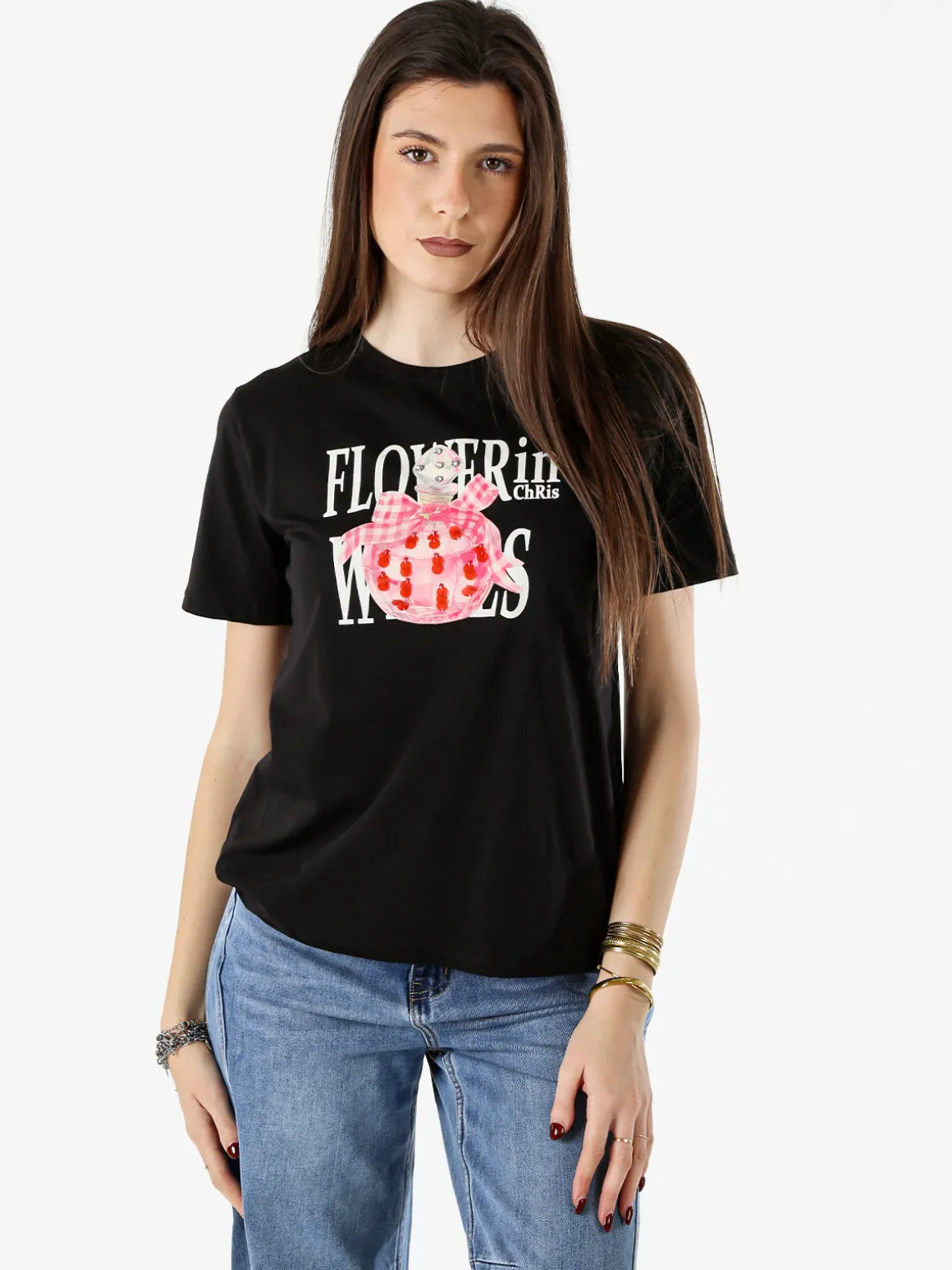 Monte Cervino T-shirt girocollo da donna in cotone con stampe - nero