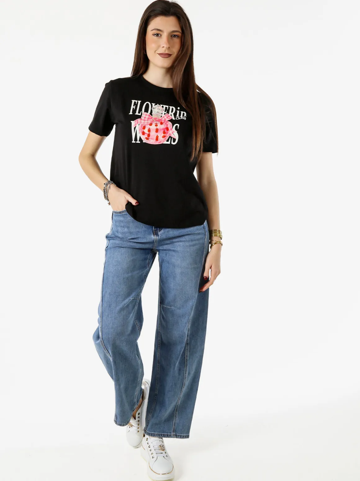Monte Cervino T-shirt girocollo da donna in cotone con stampe - nero