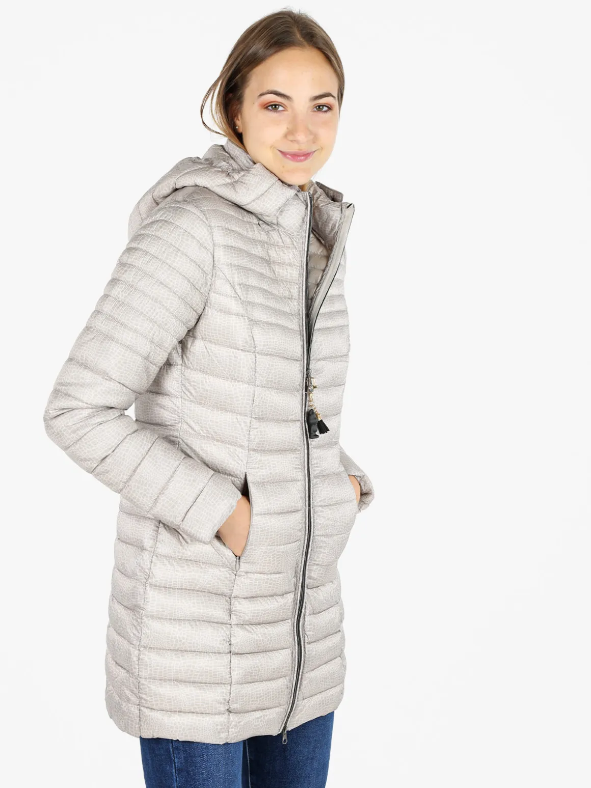 Mont Rose Giubbotto lungo da donna con cappuccio e zip - beige