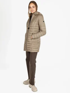 Mont Rose Giubbotto lungo da donna con cappuccio e zip - sabbia