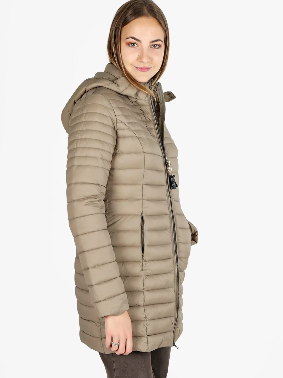 Mont Rose Giubbotto lungo da donna con cappuccio e zip - sabbia