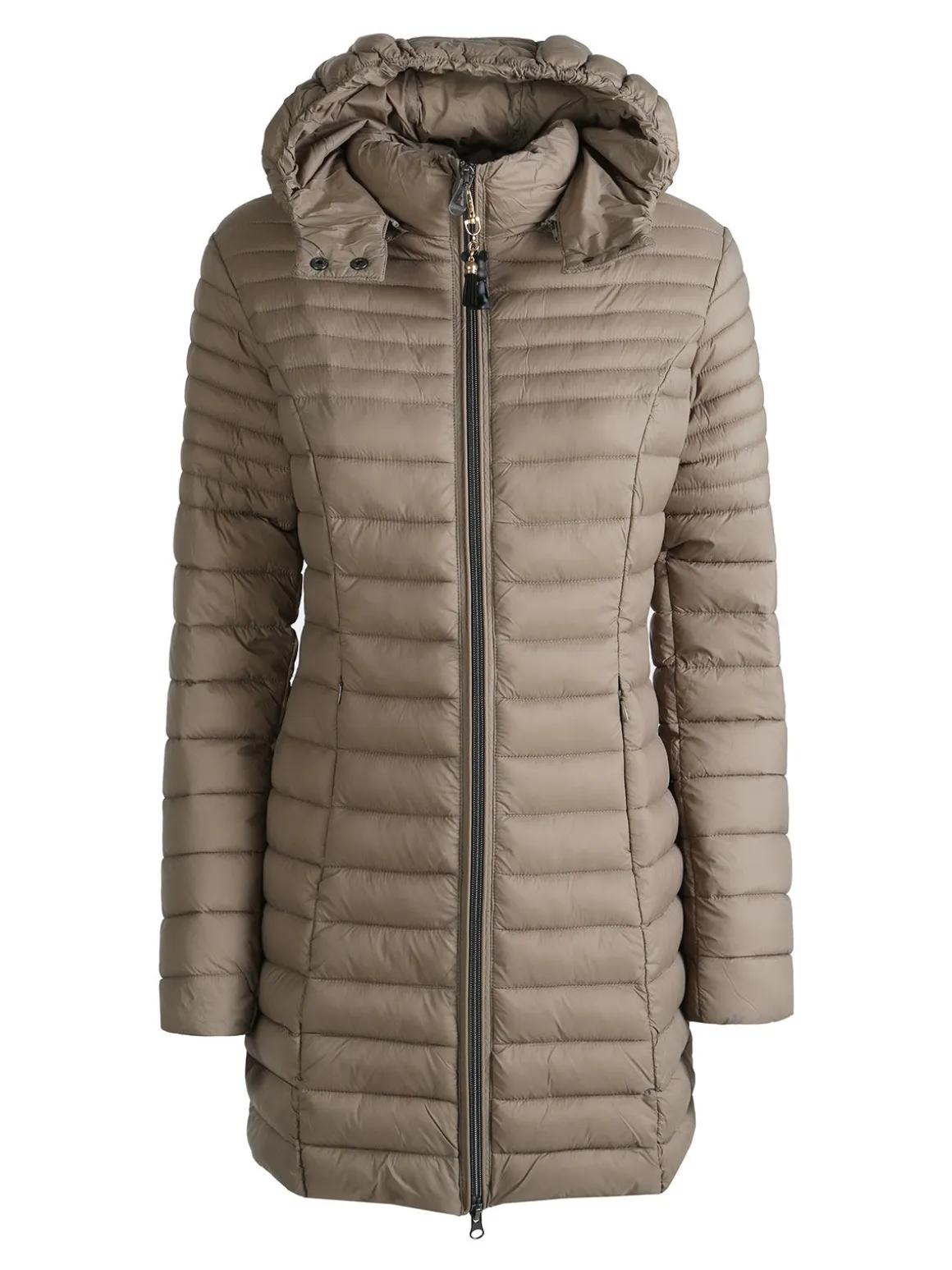 Mont Rose Giubbotto lungo da donna con cappuccio e zip - sabbia