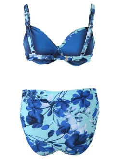 Moorea Beach Bikini donna floreale con coppe sfoderate con ferretto e slip arricciato - blu