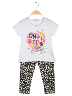 Mouset Completo bambina 2 pezzi con t-shirt e leggings maculati a 3/4