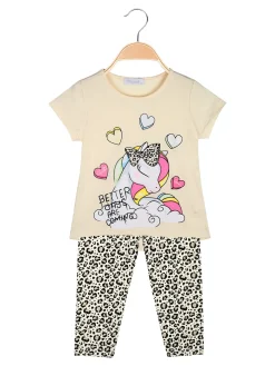 Mouset Completo bambina 2 pezzi con t-shirt e leggings maculati a 3/4