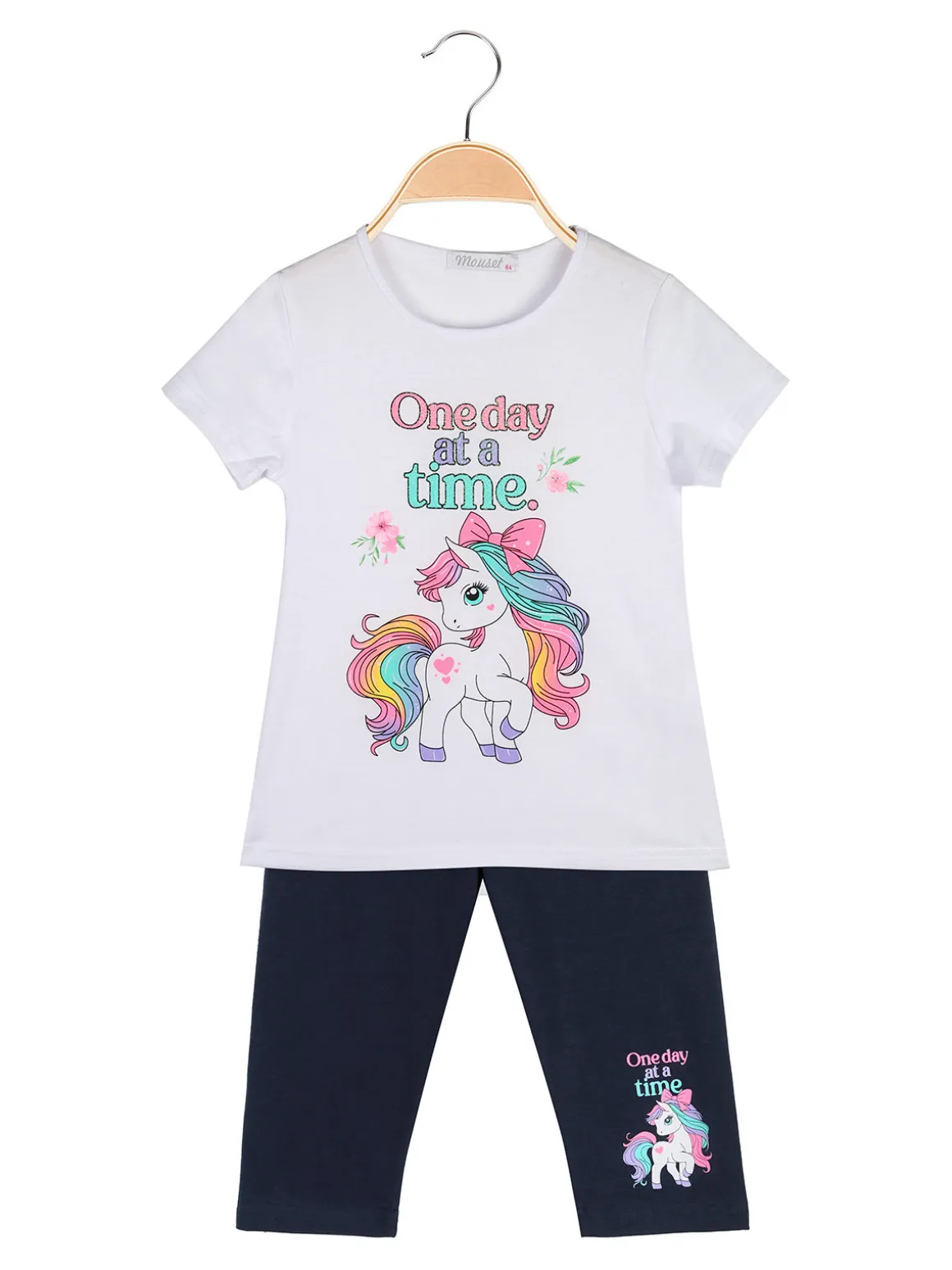 Mouset Completo da bambina con t-shirt e leggings fiorati a 3/4
