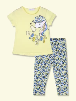 Mouset Completo da bambina con t-shirt e leggings fiorati a 3/4