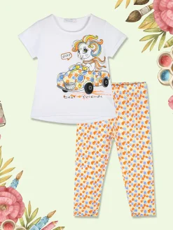 Mouset Completo da bambina con t-shirt e leggings fiorati a 3/4