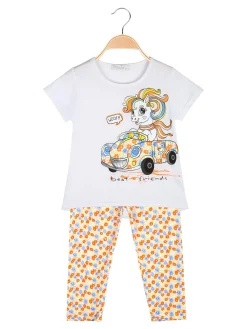 Mouset Completo da bambina con t-shirt e leggings fiorati a 3/4