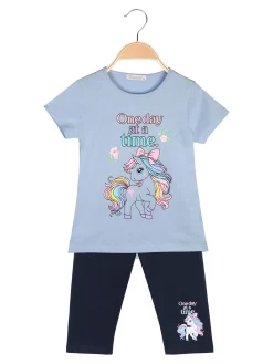 Mouset Completo da bambina con t-shirt unicorno e leggings a 3/4