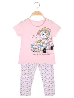 Mouset Completo da bambina con t-shirt e leggings fiorati a 3/4