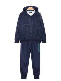 Mouset Completo 3 pezzi da bambino con cappuccio e zip - blu