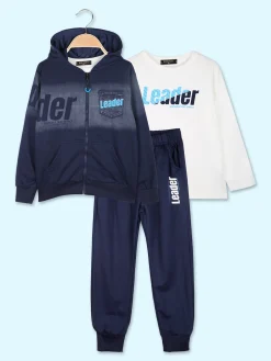 Mouset Completo 3 pezzi da bambino con cappuccio e zip - blu scuro