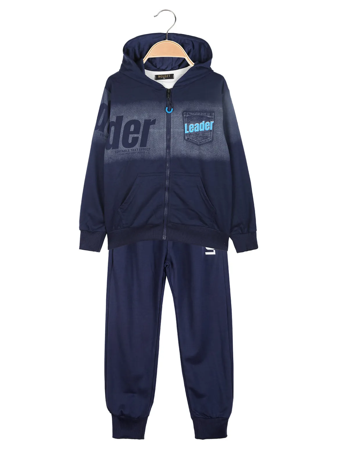 Mouset Completo 3 pezzi da bambino con cappuccio e zip - blu scuro