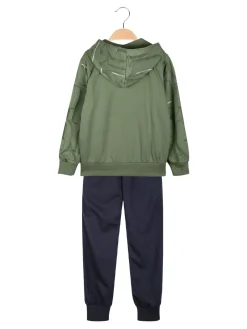 Mouset Completo 3 pezzi da bambino con cappuccio e zip - verde