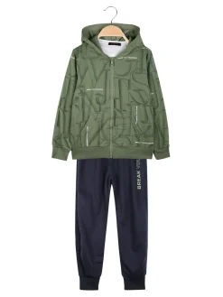 Mouset Completo 3 pezzi da bambino con cappuccio e zip - verde