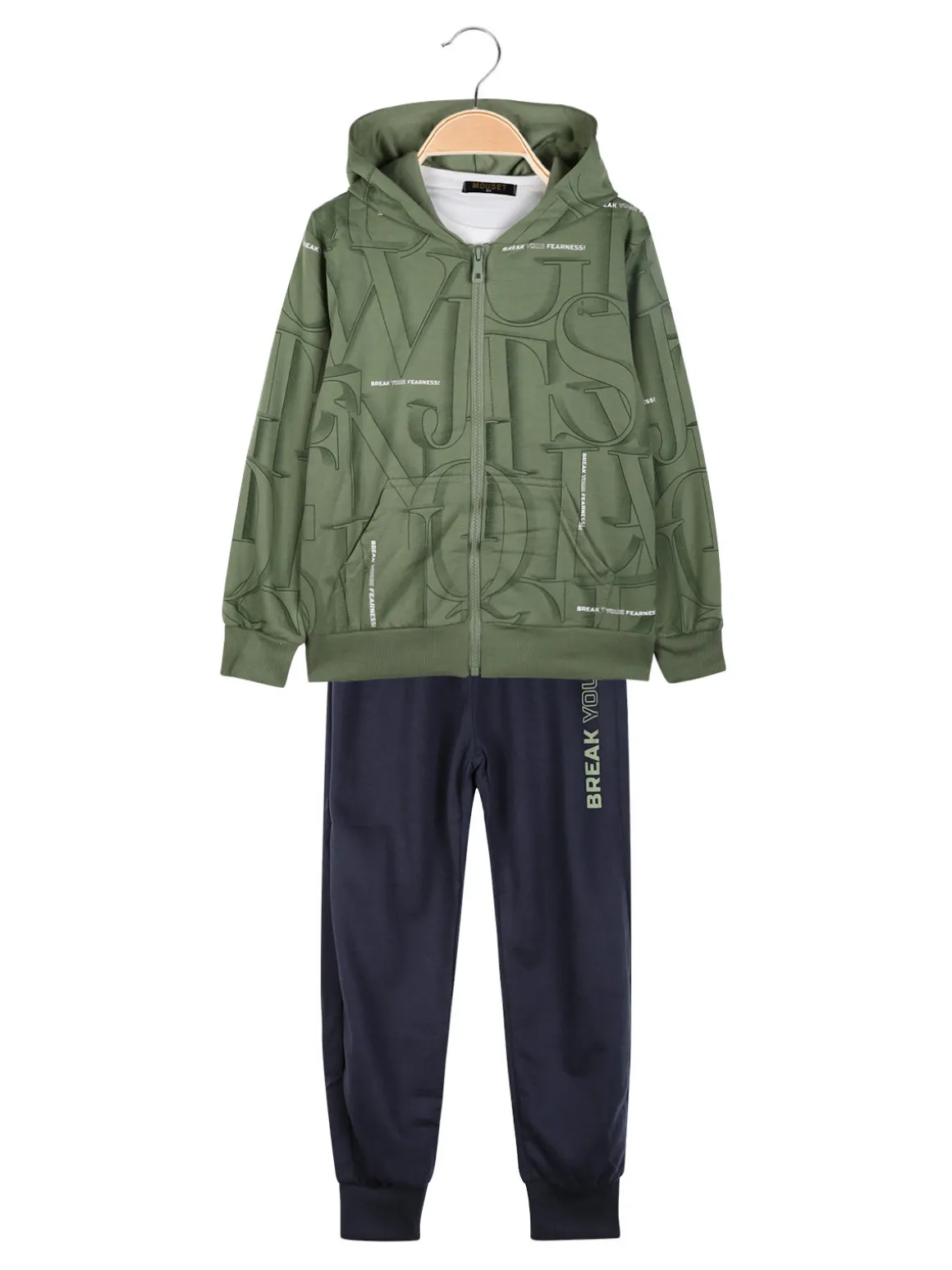 Mouset Completo 3 pezzi da bambino con cappuccio e zip - verde