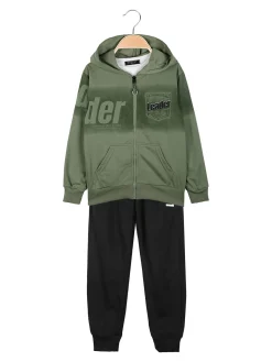 Mouset Completo 3 pezzi da bambino con cappuccio e zip - verde