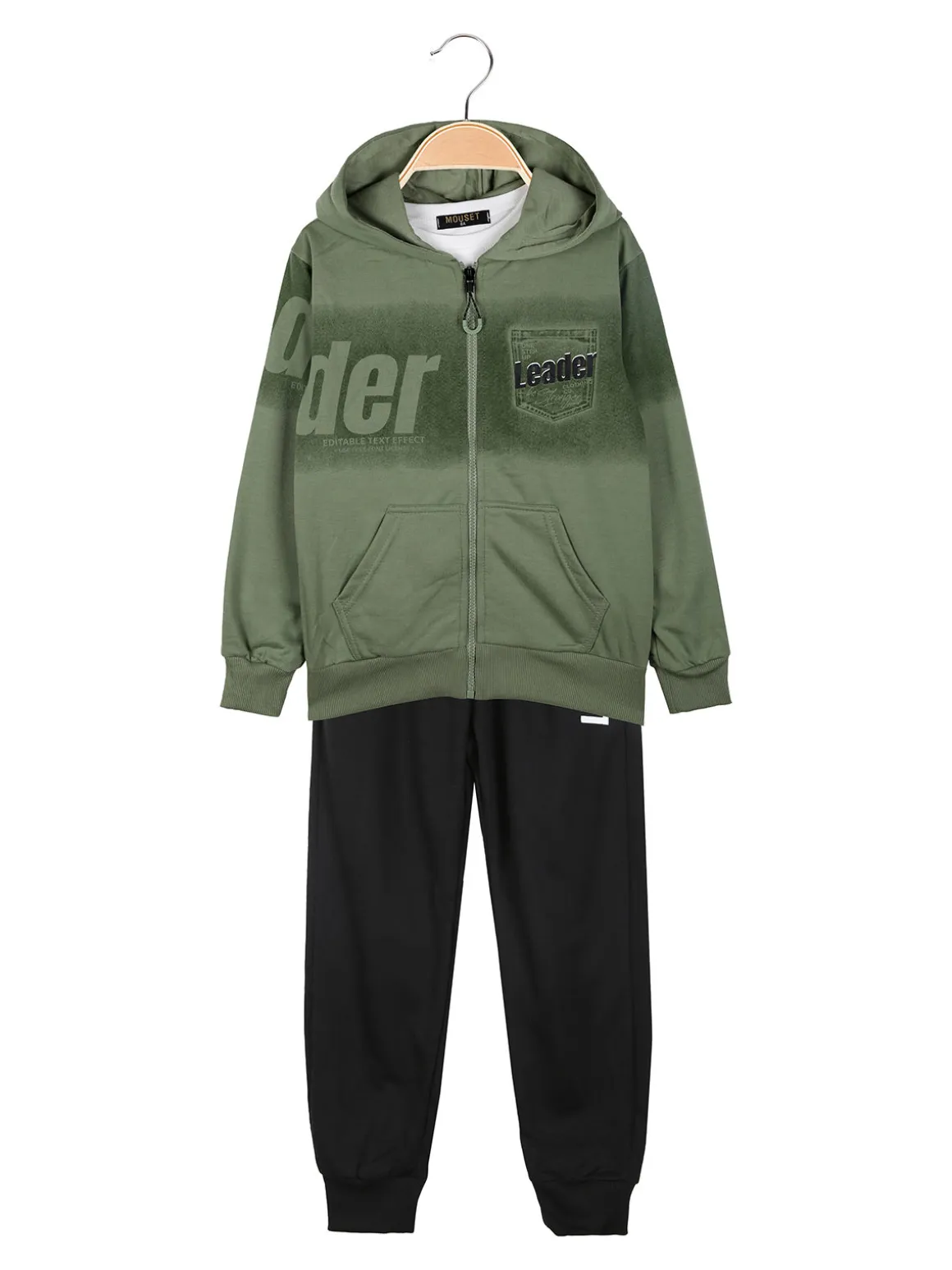 Mouset Completo 3 pezzi da bambino con cappuccio e zip - verde