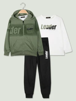 Mouset Completo 3 pezzi da bambino con cappuccio e zip - verde