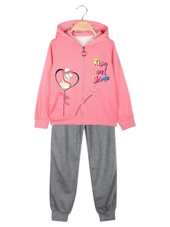 Mouset Completo tuta da bambina 3 pezzi con cappuccio e zip - corallo