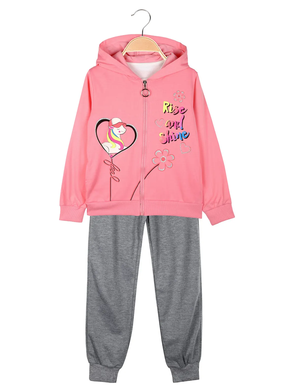 Mouset Completo tuta da bambina 3 pezzi con cappuccio e zip - corallo