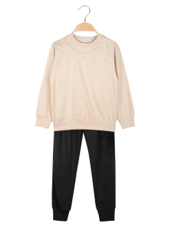 Mouset Completo tuta da bambina 2 pezzi felpa e pantaloni - beige