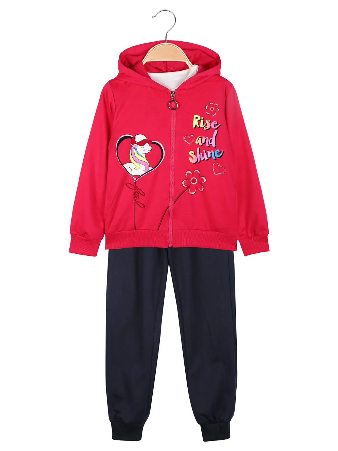 Mouset Completo tuta da bambina 3 pezzi con cappuccio e zip - fragola