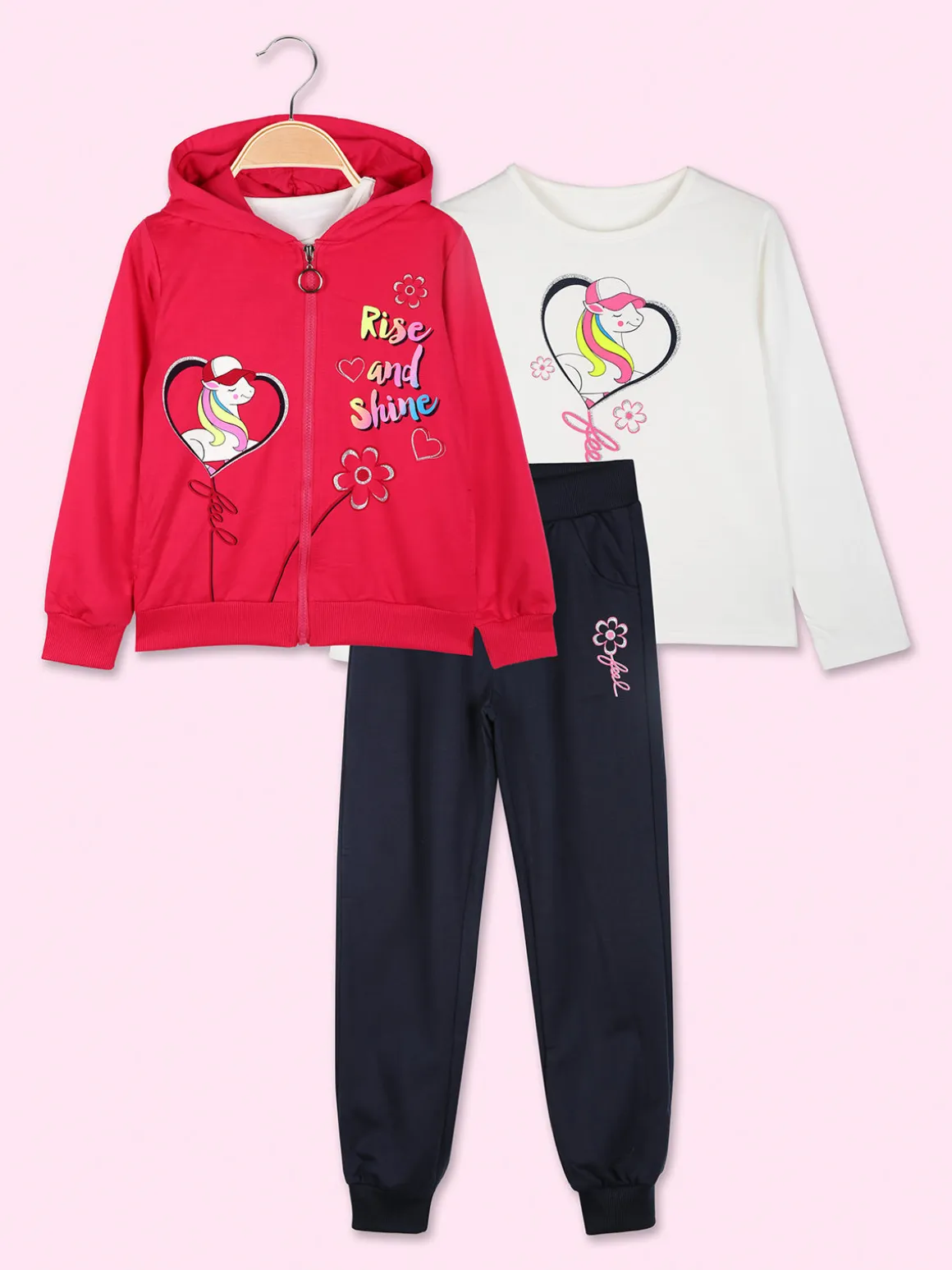 Mouset Completo tuta da bambina 3 pezzi con cappuccio e zip - fragola