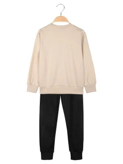 Mouset Completo tuta 2 pezzi da bambina con felpa girocollo e pantaloni - beige