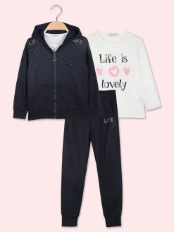 Mouset Completo tuta 3 pezzi da bambina con cappuccio e zip - blu scuro