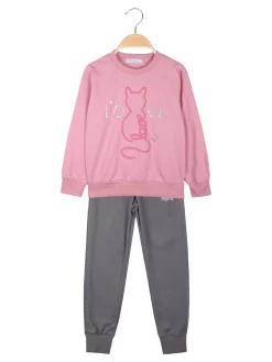 Mouset Completo tuta 2 pezzi da bambina con felpa girocollo e pantaloni - rosa